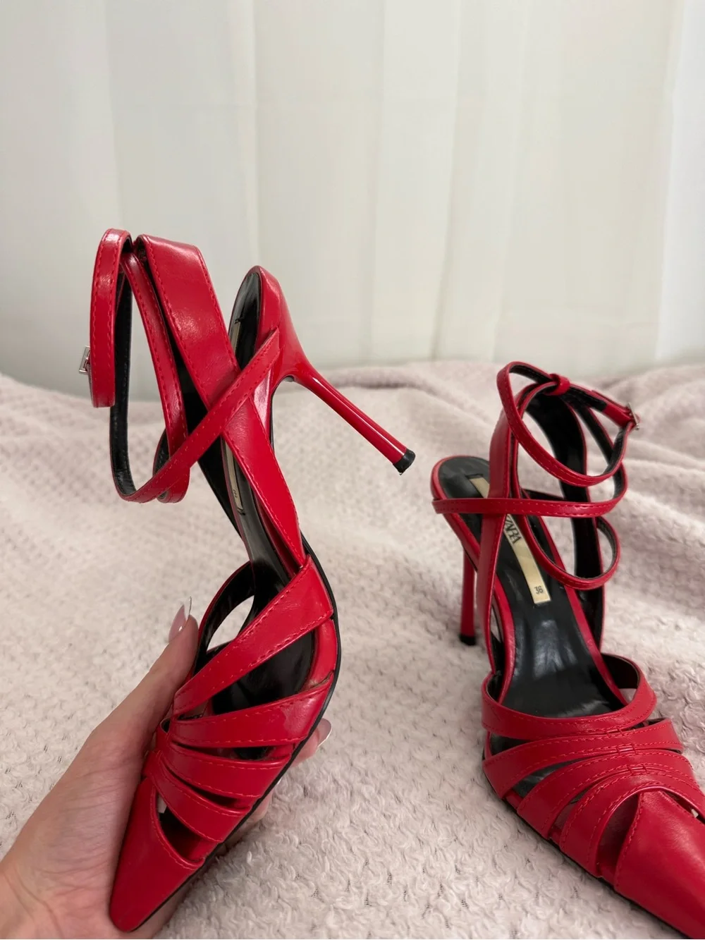 Red Strappy Pointed-Toe Heels - Picture 5 of 6